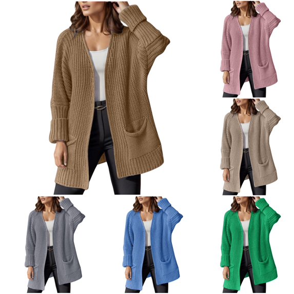 HCYSFG Womens Longline Cardigan Sweater Open Front Long Sleeve Patch Pockets Textured Knit Loose Fit Everyday Layering Tops