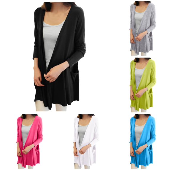HCYSFG Womens Open Front Cardigan Long Sleeve With Pockets Loose Fit Lightweight Longline Duster Casual Daily Layering Cover Up