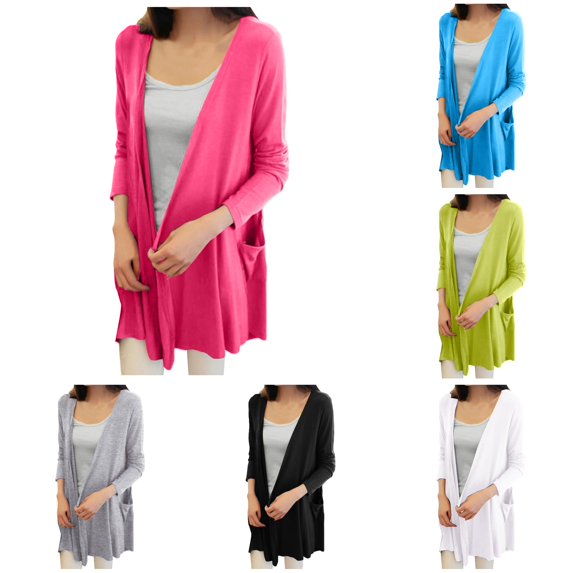 HCYSFG Womens Open Front Cardigan Long Sleeve With Pockets Loose Fit Lightweight Longline Duster Casual Daily Layering Cover Up