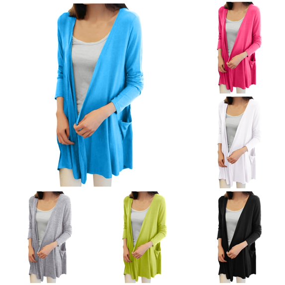 HCYSFG Womens Open Front Cardigan Long Sleeve With Pockets Loose Fit Lightweight Longline Duster Casual Daily Layering Cover Up