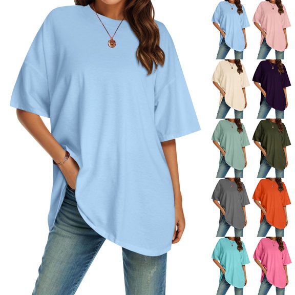 HCYSFG Womens Plus Solid Color Top Summer Fashion Crew Neck Short Sleeve Shirt Plain Simple Style Tee Casual Daily Wear Basic Clothing
