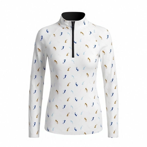 HCYSFG Womens Printed Polo Shirts Neck Long Sleeve Quarter Zip Slim Fit Athletic Golf Shirt Everyday Wear Workout Tops