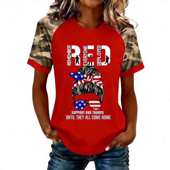 HCYSFG Womens RED Friday Camo Print top Crew Neck t shirt Casual Short Sleeve Summer Patriotic Fashion Pullover Trendy tee