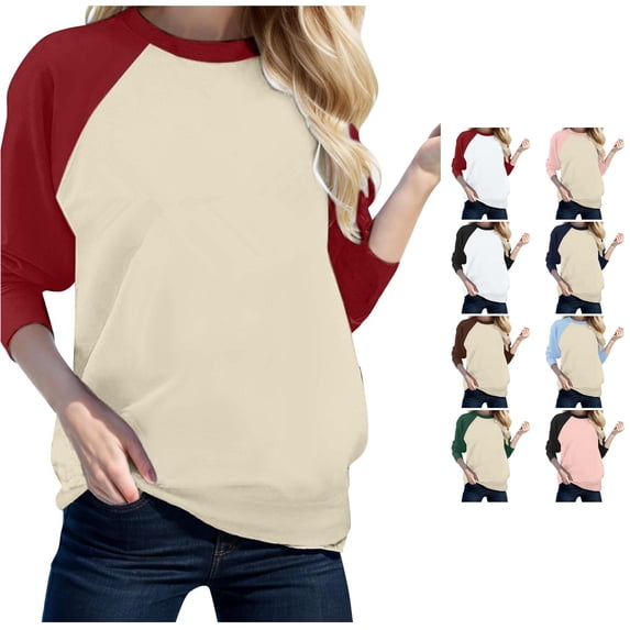 HCYSFG Womens Raglan T Shirts Crewneck 3/4 Sleeve Color Block Baseball Design Casual Tees Relaxed Fit Classic Everyday Fall Tops