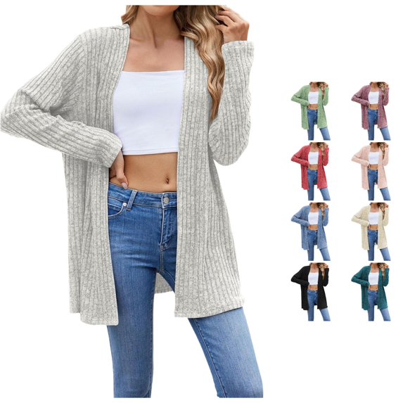HCYSFG Womens Ribbed Cardigan Open Front Long Sleeve Loose Fit Casual Daily Layering Knit Sweater Soft Longline Duster