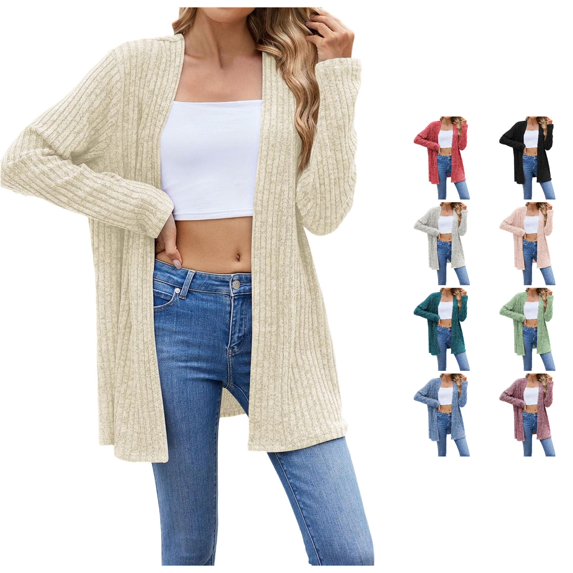 HCYSFG Womens Ribbed Cardigan Open Front Long Sleeve Loose Fit Casual Daily Layering Knit Sweater Soft Longline Duster
