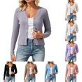 thumbnail image 1 of HCYSFG Womens Ribbed Cardigan Round Neck Button Front Long Sleeve Slim Fit Lightweight Knit Sweater Everyday Layering Tops, 1 of 4