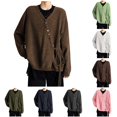 thumbnail image 1 of HCYSFG Womens Side Tie Cardigan Sweater V Neck Button Front Long Sleeve Loose Fit Textured Knit Casual Everyday Layering Tops, 1 of 4