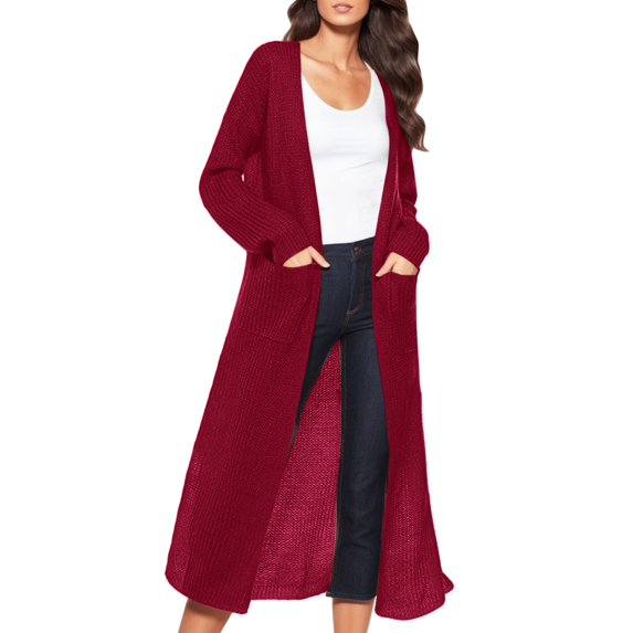 HCYSFG Womens Solid Color Cardigan Sweater Open Front Long Sleeve Rib Knit Longline Loose Fit Casual Fall Layering Tops