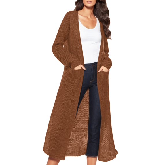 HCYSFG Womens Solid Color Cardigan Sweater Open Front Long Sleeve Rib Knit Longline Loose Fit Casual Fall Layering Tops