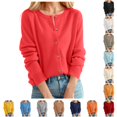thumbnail image 1 of HCYSFG Womens Solid Color Cardigan Sweater Round Neck Button Front Long Sleeve Relaxed Fit Lightweight Knit Everyday Tops, 1 of 4