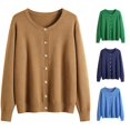 thumbnail image 1 of HCYSFG Womens Solid Color Cardigan Sweater Round Neck Button Front Long Sleeve Relaxed Fit Ribbed Knit Casual Everyday Tops, 1 of 4