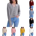 thumbnail image 1 of HCYSFG Womens Solid Color Cardigan Sweater V Neck Button Front Long Sleeve Slim Fit Lightweight Knit Everyday Layering Tops, 1 of 5