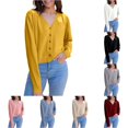 thumbnail image 1 of HCYSFG Womens Solid Color Cardigan Sweater V Neck Button Front Long Sleeve Slim Fit Lightweight Knit Everyday Layering Tops, 1 of 5