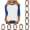 thumbnail image 1 of HCYSFG Womens Solid Color T Shirts Crewneck 3/4 Raglan Sleeve Relaxed Fit Casual Baseball Tees Everyday Classic Summer Tops, 1 of 5