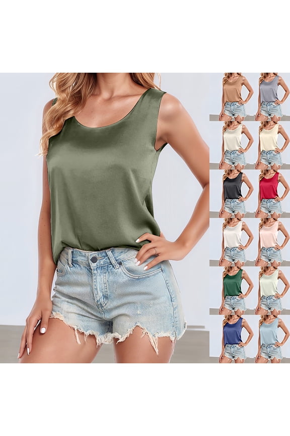 Womens Solid Color Tank Tops Summer Casual Crew Neck Sleeveless Top Plain Simple Style Shirts Daily Wear Fashionable Basic Apparel