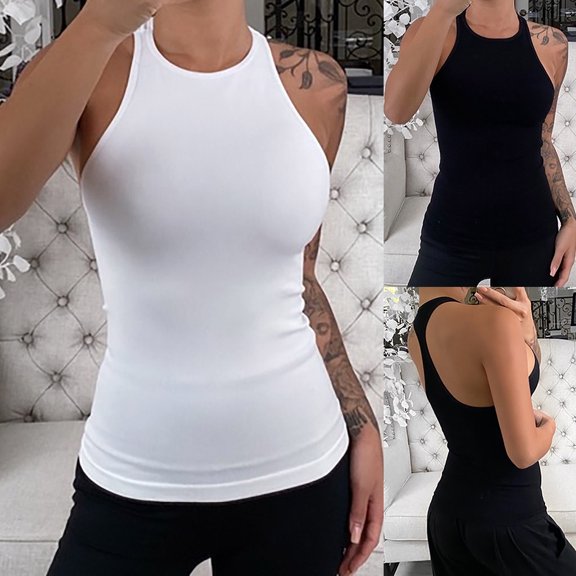 HCYSFG Womens Solid Color Tank Tops Summer Crew Neck Sleeveless Top Plain Simple Style Shirts Casual Daily Wear Fashionable Apparel Wear