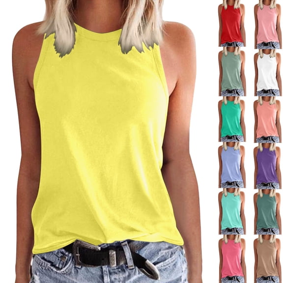 HCYSFG Womens Solid Color Tank Tops Summer Crew Neck Sleeveless Top Plain Simple T-Shirt Style Shirts Casual Daily Wear Fashionable Apparel