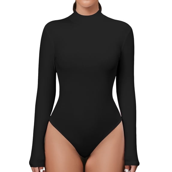 HCYSFG Womens Stretchy Bodysuit High Neck Long Sleeve Slim Fit Basic Top Tummy Control Smoothing Compression Shaping Leotard