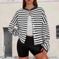 thumbnail image 1 of HCYSFG Womens Striped Cardigan Round Neck Button Front Long Sleeve Relaxed Fit Knit Sweater Casual Everyday Layering Tops, 1 of 5