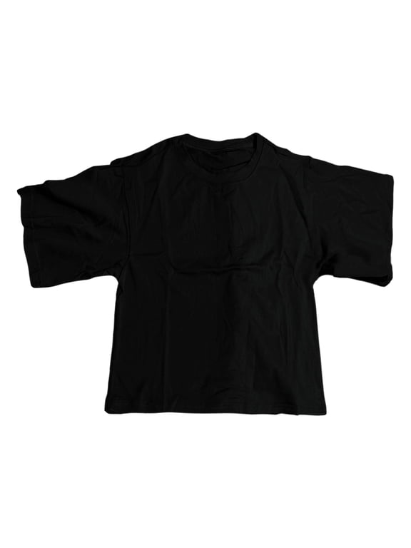 Womens Summer Crew Neck Elbow Sleeve Tops Cropped Length Solid Color Tees Plain Casual Everyday Style Wear T-Shirts