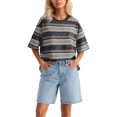 thumbnail image 1 of Trendfront Womens Summer Crew Neck Short Sleeve Tops Oversized Loose Fit Stripe Tees Graphic Pattern Printed Casual T-Shirts, 1 of 6
