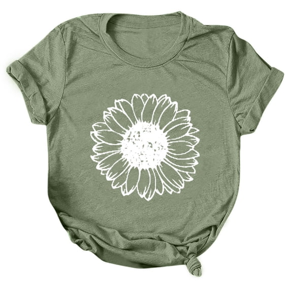 Trendfront Womens Summer Crew Neck Short Sleeve Tops Womens Plus Size Sunflower Tees Floral Graphic Printed Style T-Shirts