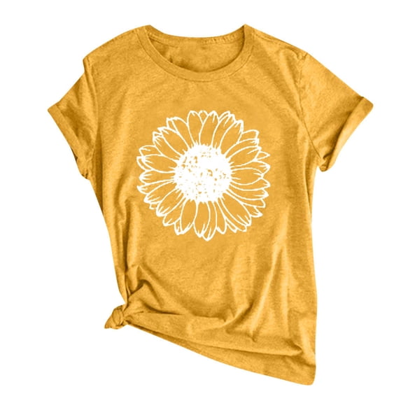 Trendfront Womens Summer Crew Neck Short Sleeve Tops Womens Plus Size Sunflower Tees Floral Graphic Printed Style T-Shirts