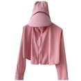 thumbnail image 1 of HCYSFG Womens Sun Protection Jacket Hooded Zip Up Long Sleeve Cropped Fit Built In Visor Lightweight Windbreaker Summer Outdoor Beach Travel Hoodies, 1 of 2