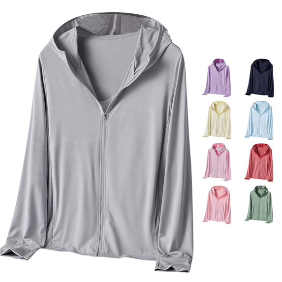 HCYSFG Womens Sun Protection Windbreaker Hooded Full Zip Long Sleeve Lightweight Breathable Jacket Running Hiking Outdoor Athletic Top
