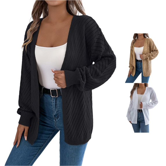HCYSFG Womens Textured Cardigan Sweater Open Front Long Sleeve Draped Hem Relaxed Fit Lightweight Knit Everyday Layering Tops