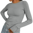 thumbnail image 1 of HCYSFG Womens Thumb Hole Base Layer Top Crew Neck Long Sleeve Shirt Solid Color Plain Casual Daily Fashion Tee, 1 of 9