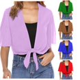 thumbnail image 1 of HCYSFG Womens Tie Front Cardigan Cropped Sheer Short Sleeve Open Front Design Lightweight Shrug Summer Vacation Layering Bolero, 1 of 6