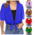 thumbnail image 1 of HCYSFG Womens Tie Front Cardigan Cropped Sheer Short Sleeve Open Front Design Lightweight Shrug Summer Vacation Layering Bolero, 1 of 6