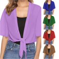 thumbnail image 1 of HCYSFG Womens Tie Front Cardigan Cropped Short Sleeve Sheer Open Front Loose Fit Lightweight Shrug Summer Vacation Layering Bolero, 1 of 7