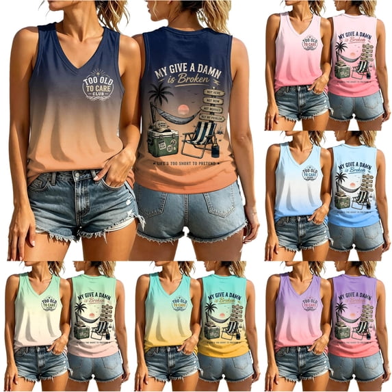 HCYSFG Womens Too To Care Club Graphic Tank Tops My Give A Damn Is Broken Funny Quote V Neck Sleeveless Summer Beach Vacation Casual Tee Cami