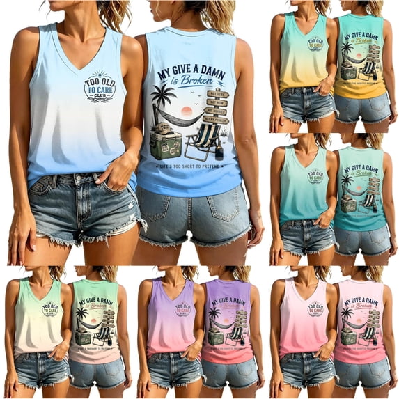 HCYSFG Womens Too To Care Club Graphic Tank Tops My Give A Damn Is Broken Funny Quote V Neck Sleeveless Summer Beach Vacation Casual Tee Cami