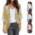 thumbnail image 1 of HCYSFG Womens Tropical Floral Kimono Cardigan Open Front Elbow Sleeve Lightweight Sheer Loose Fit Beach Cover Up Summer Layering Tops, 1 of 4