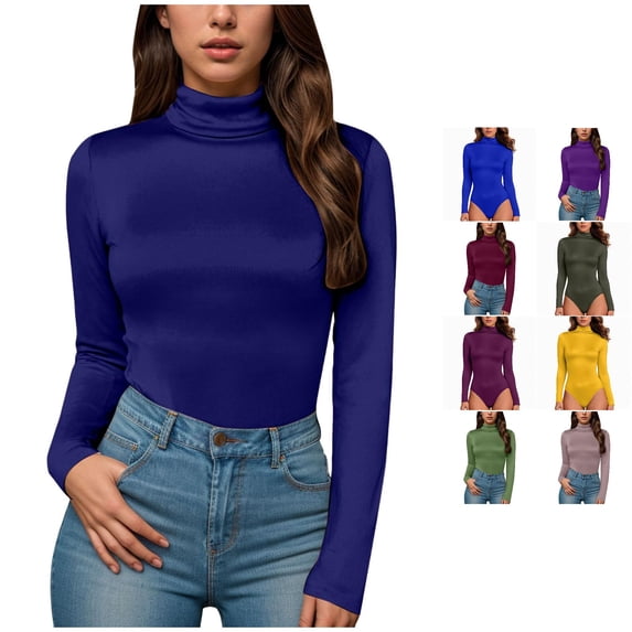 HCYSFG Womens Turtleneck Bodysuit Solid Color Long Sleeve Stretchy Slim Fit Jumpsuit Tummy Control Compression Shaping Leotard
