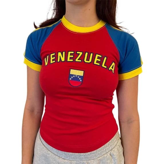 HCYSFG Womens Venezuela T Shirt Flag Graphic Crew Neck Raglan Short Sleeve Slim Fit Ringer Tee Casual Summer Clothing Top