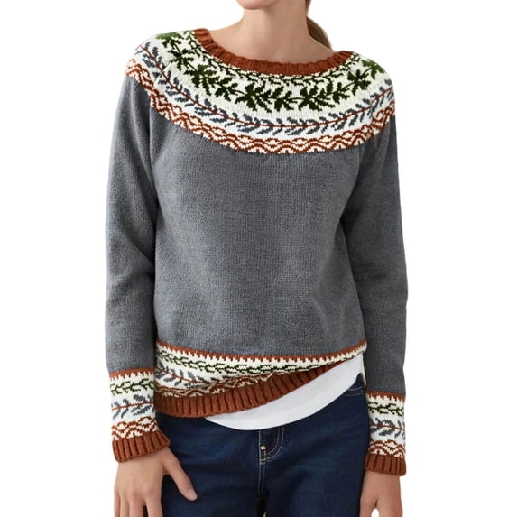 HCYSFG Womens Vintage Color Block Sweaters Crewneck Long Sleeve Loose Fit Knit Pullovers Casual Classic Everyday Fall Tops
