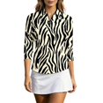 thumbnail image 1 of HCYSFG Womens Zip Neck Polo Shirt Zebra Print Three 3/4 Point Collar Golf Blouse Curved Hem Fitted Casual Sports Top, 1 of 6