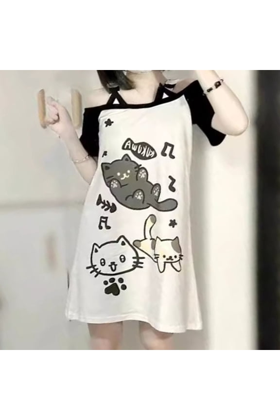Y2k Kawaii Shirts for Women Cartoon Graphic Tees Off Shoulder Cutecore V Neck Short Sleeve Harajuku Fashion Gothic Tops