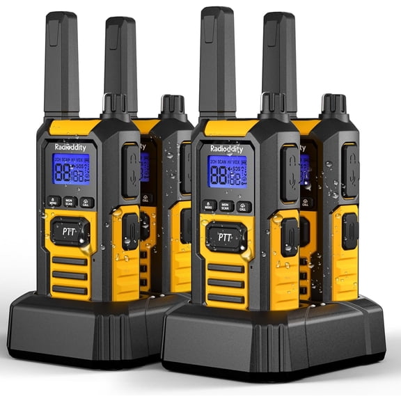 HD-1 IP67 Waterproof Floating Walkie Talkies, Heavy Duty Long Range Two Way Radio w/ 2400mAh Battery One-Key Group Call, Vibrate Alert, SOS, Dual PTT, for Construction Hunting, 4 Packs