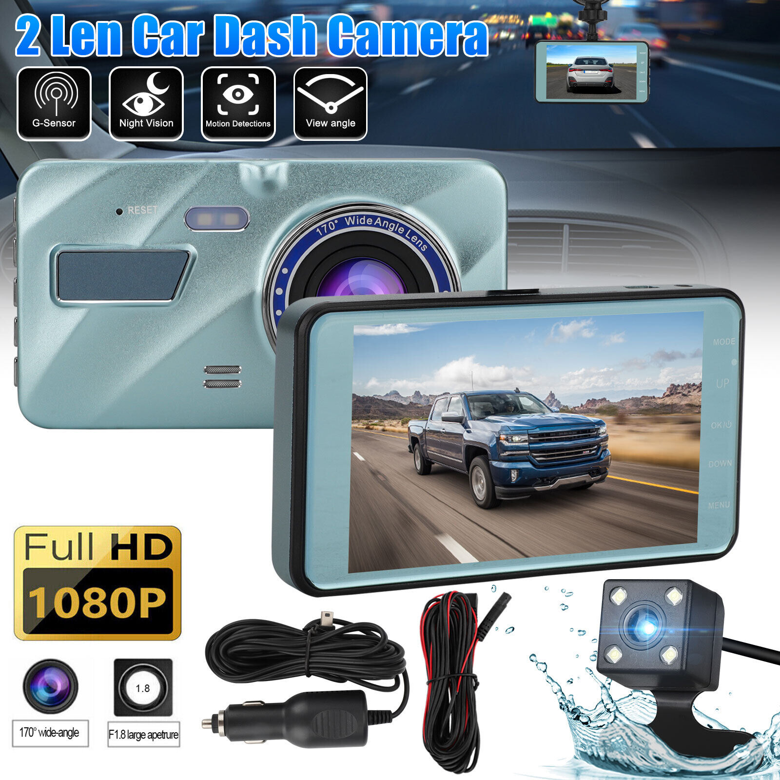 HD 1080P 2 Lens Car DVR Dash Cam Front Rear View Camera Video Recorder