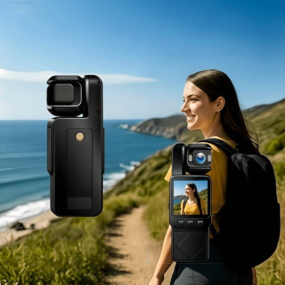 HD 1080P Action Camera with Rotating Lens, Anti-Shake, Pocket Clip, Handheld Recorder for Outdoor