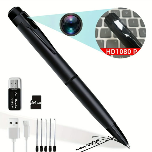 HD 1080P Body Pen Camera with 64GB Card, Motion Detection Loop Recording for Lectures Meetings Indoor Outdoor Security Surveillance