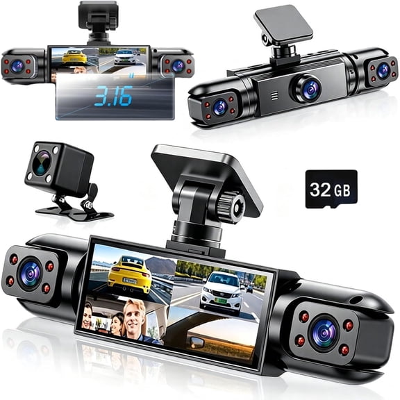 HD 1080P Multi-Lens Dash Cam with Night Vision - 2027 New 360° Panoramic 3/4-Channel Dash Cam, Full View Car Dashcam System Wireless, Parking Monitor (4 Channel + 32G)