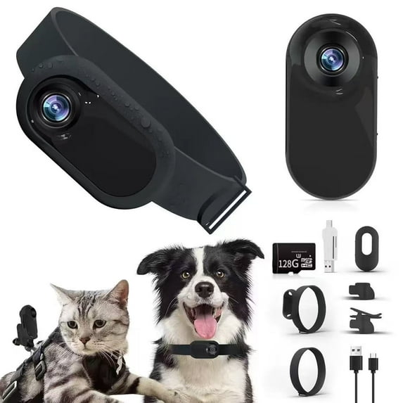 Pet Collar Camera, 1080P HD Dog Camera Cat Wearable Body Camera, Waterproof Mini Action Video Recorder With Night Vision For Outdoor Adventures, Pet's Perspective View (SD Card Not Included)