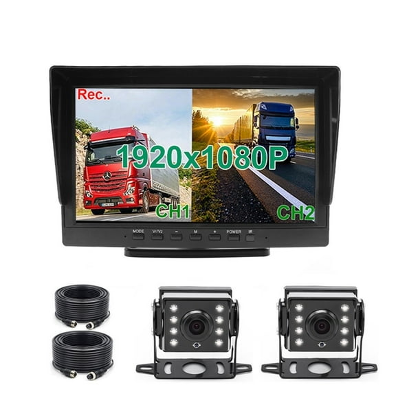 HD 1920x1080P 10.1 Inch IPS Screen Truck Bus Vehicle DVR Recorder Parking Monitor With 2 Channels Front Rear Side AHD Car Camera ,Easy Installation
